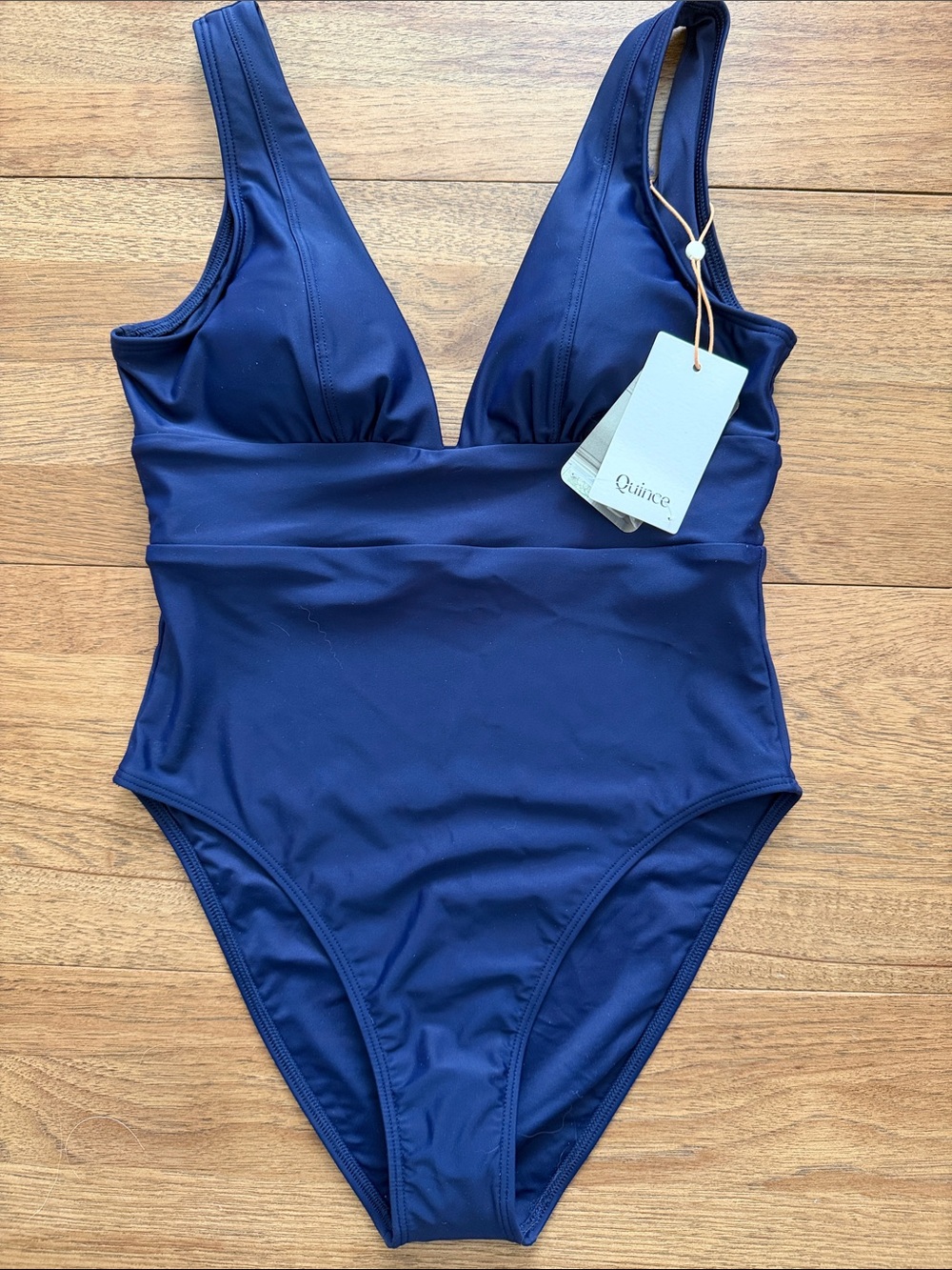Quince NWT Navy Deep V One Piece Swimsuit Size Small